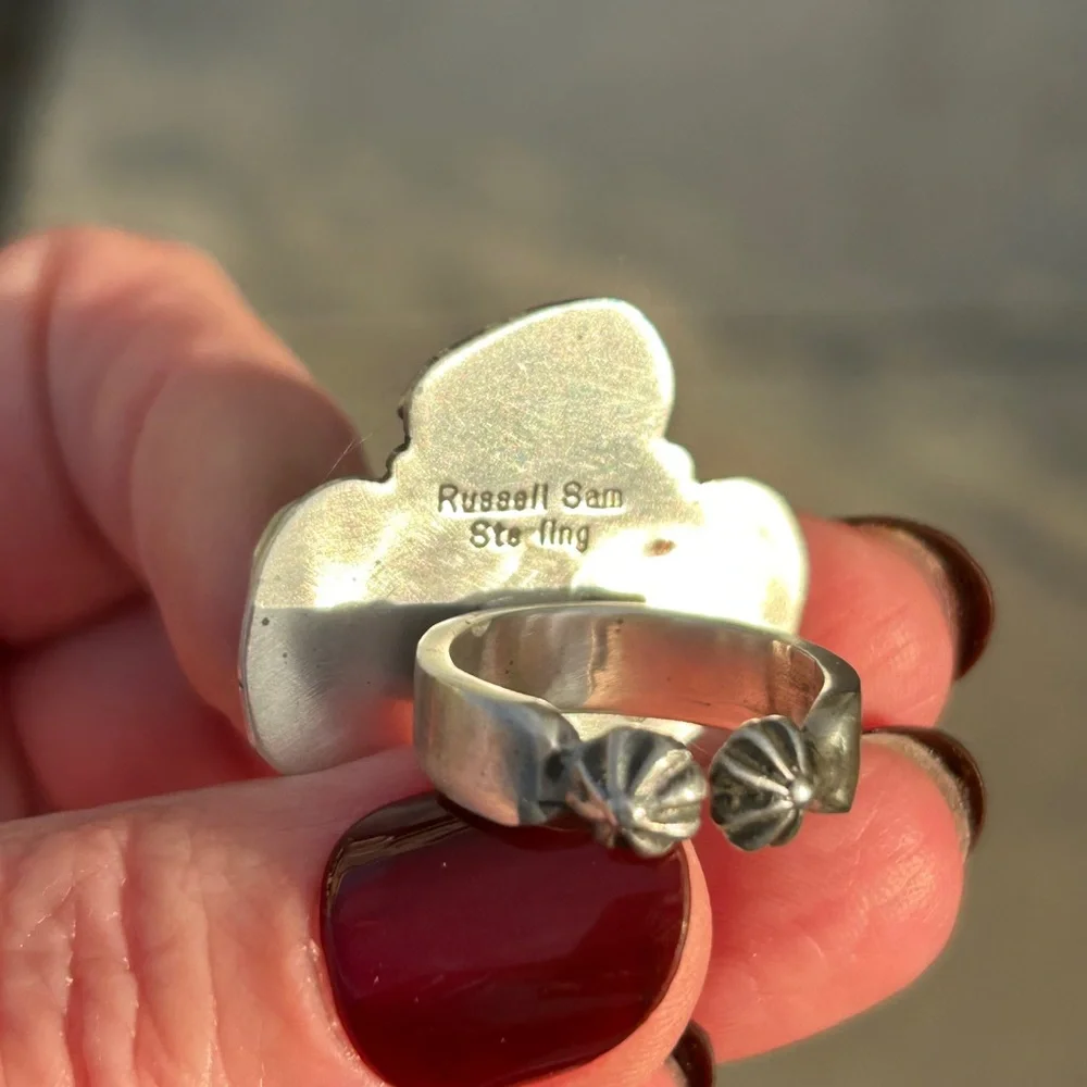 Russell Sam Native American White Water Turquoise Sterling Statement Ring - Picture 7 of 14
